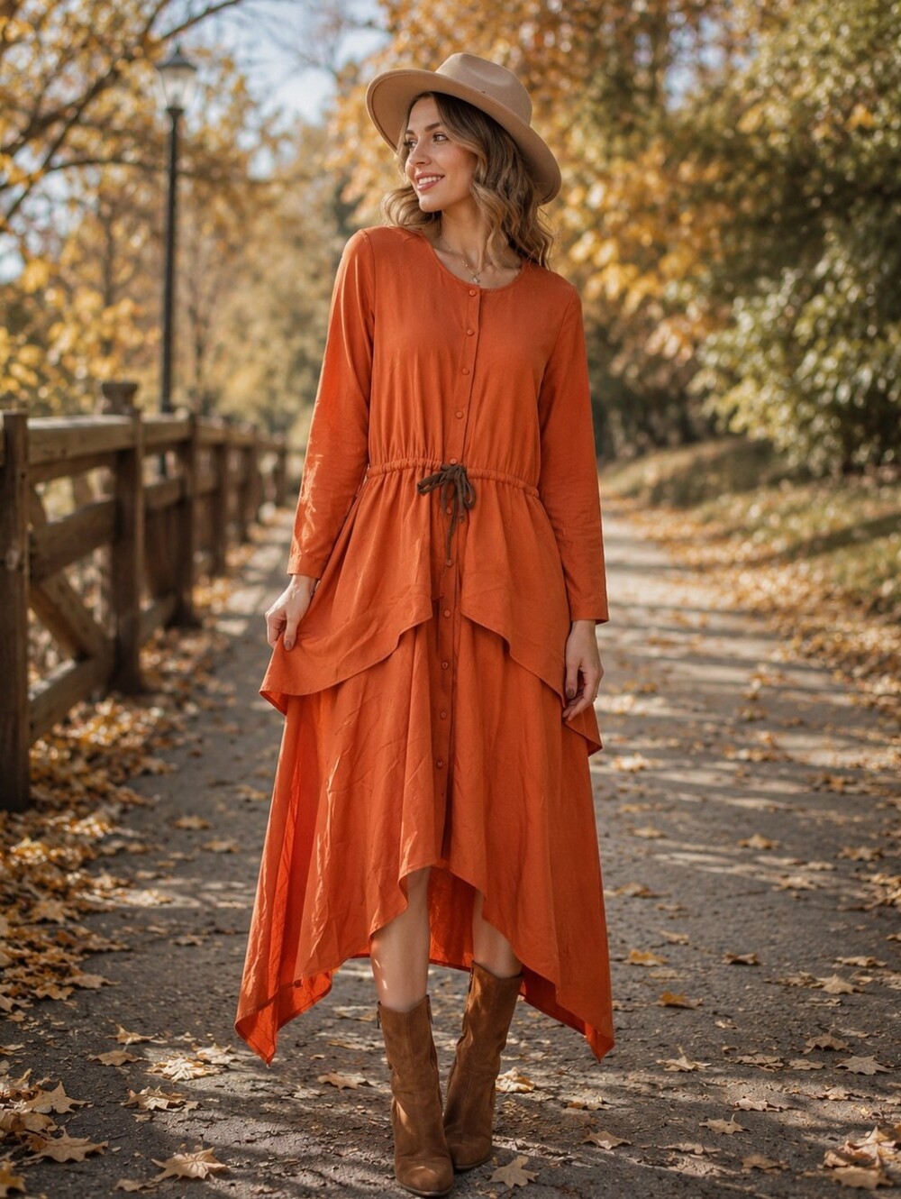 Andre Tan Terracotta Asymmetrical Handkerchief Hem Drawstring Midi Maxi Dress S